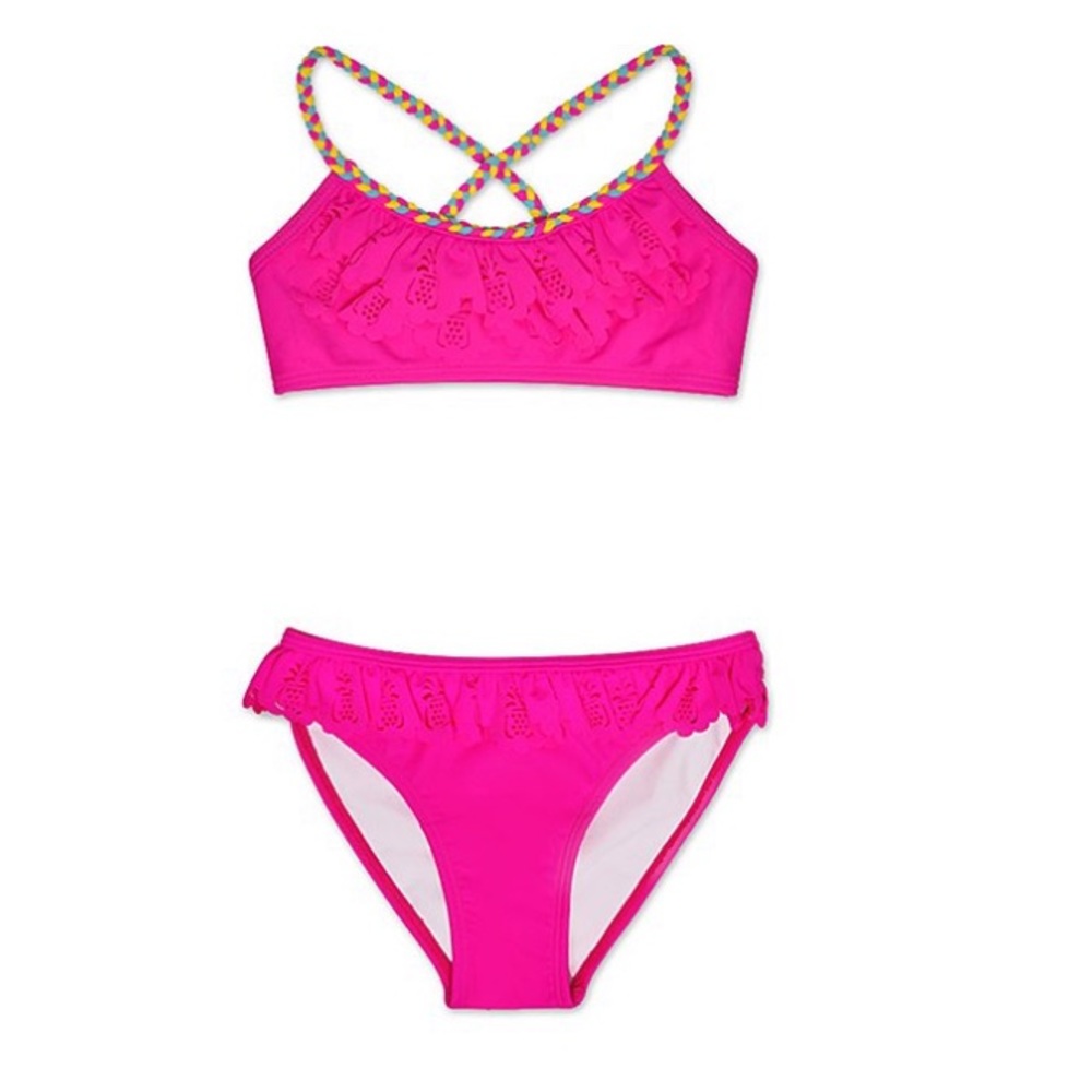 Cutie Patootie Hot Pink Ruffle 2 Piece Bikini Toddler Girl’s Size 2T